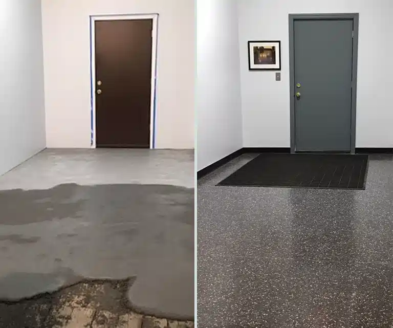 Epoxy Slope To Drain Floor Coating Before and After